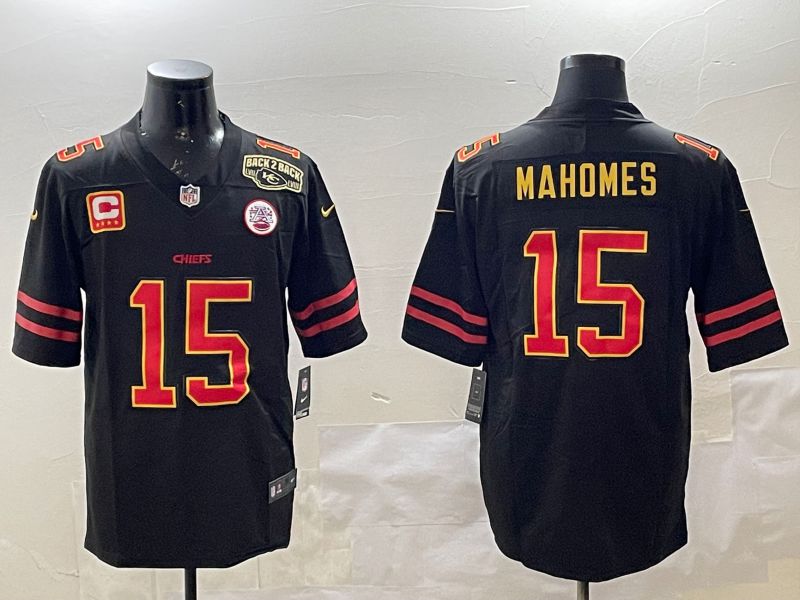 Men Kansas City Chiefs #15 Mahomes Black 2025 Nike Vapor Limited NFL Jersey style 15